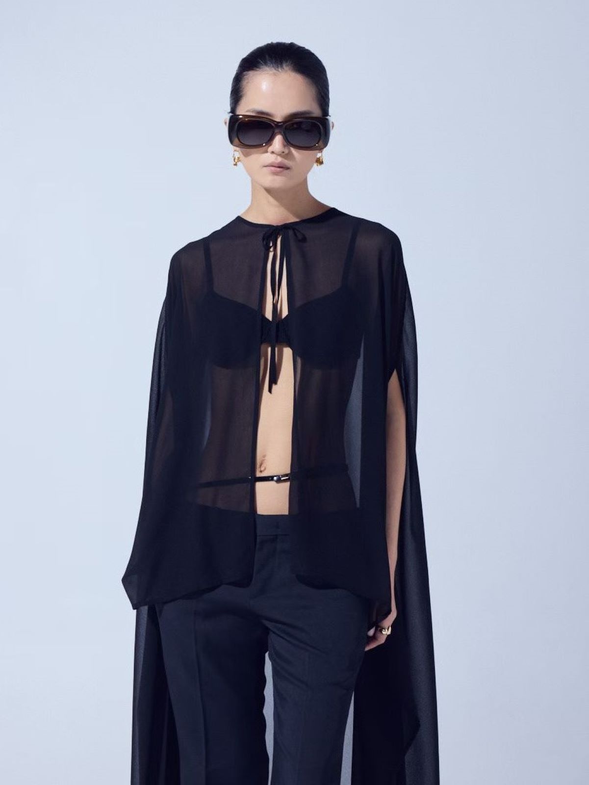 Sheer Cape Chiffon Blouse — Black