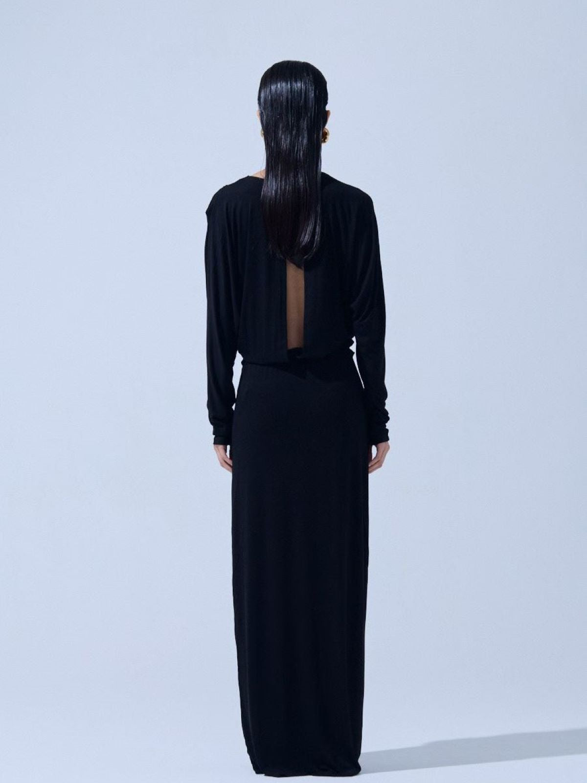 Twist Front Cutout Draped Dress — Black