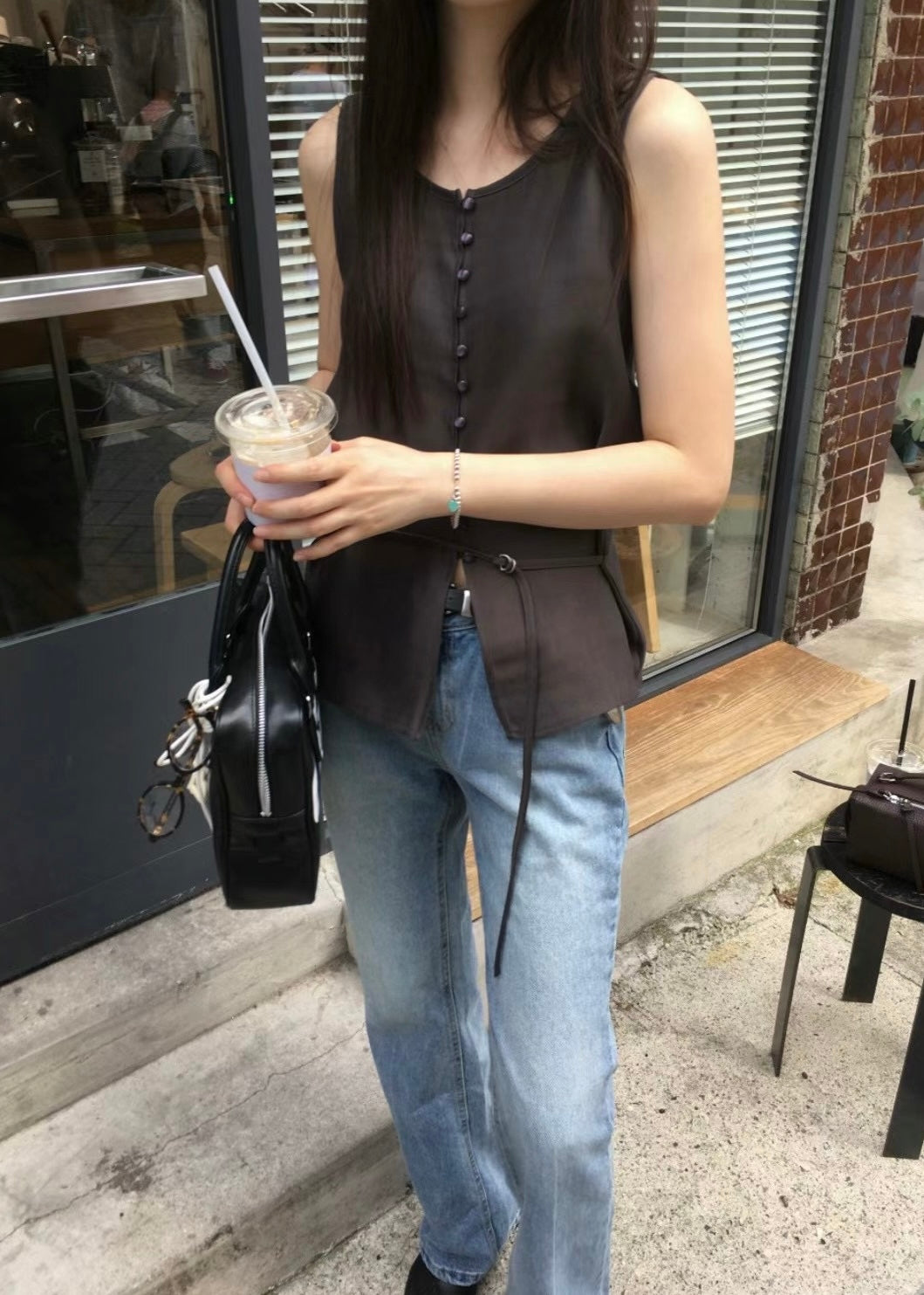 Sleeveless Button-Up Top