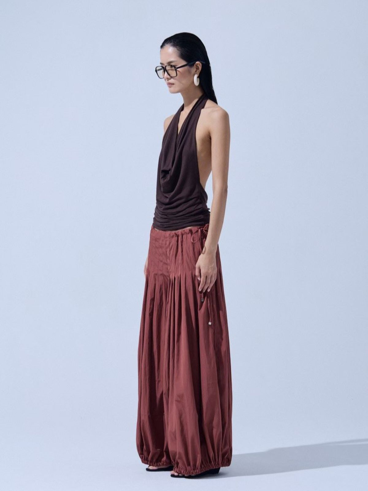 Pleated Balloon Harem Pants — Brick