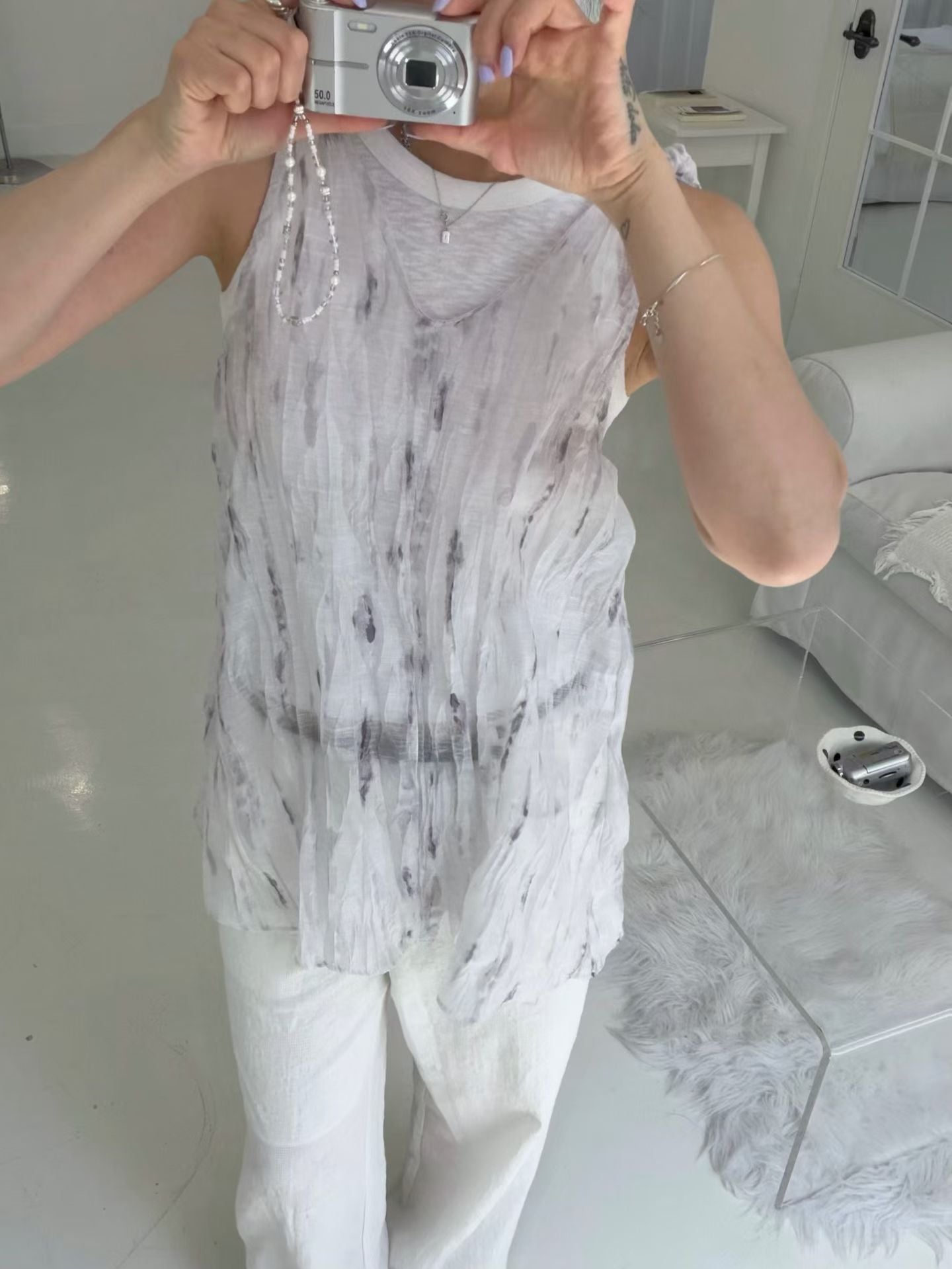 Crinkled Print Tank Top