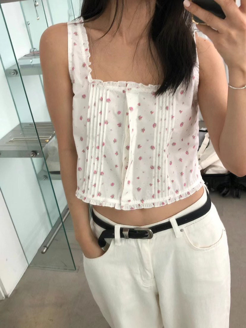 Ditsy Floral Pintuck Top