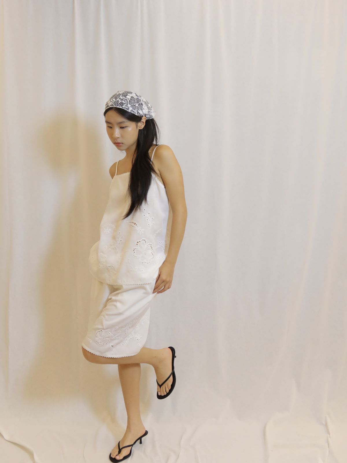 White Embroidered Cotton Shorts