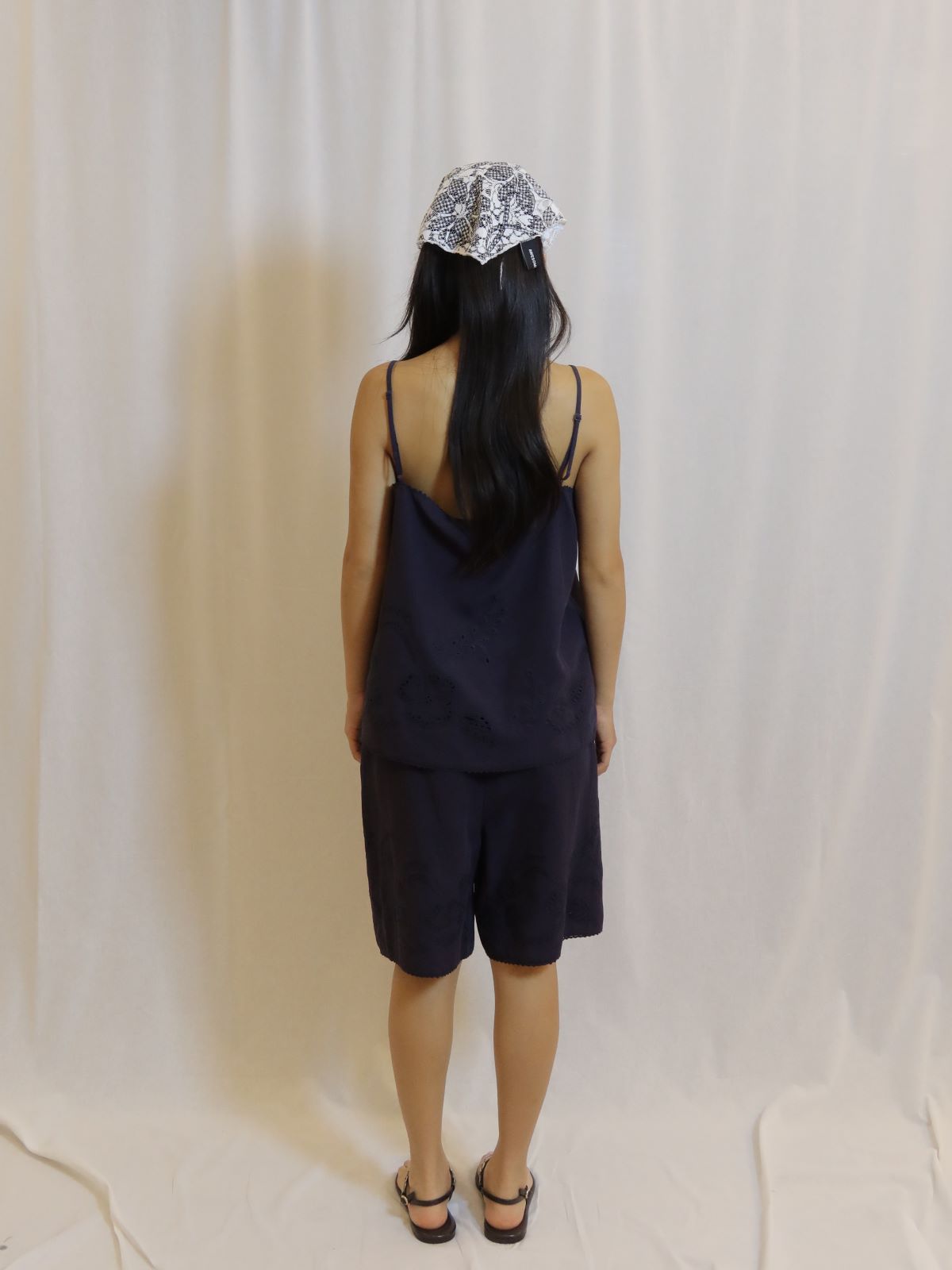 Navy Embroidered Shorts