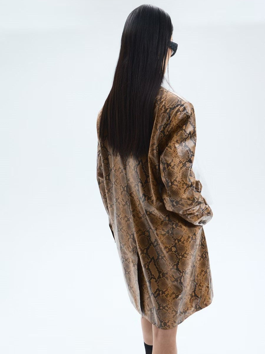 Snake Print Glossy Trench Coat