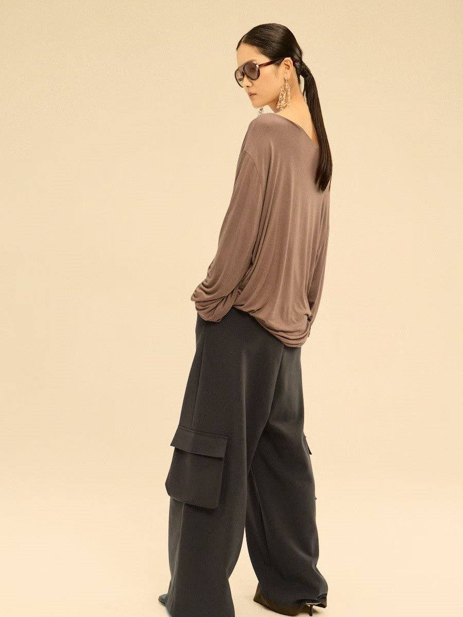Asymmetric Off-Shoulder Gathered Draped Top