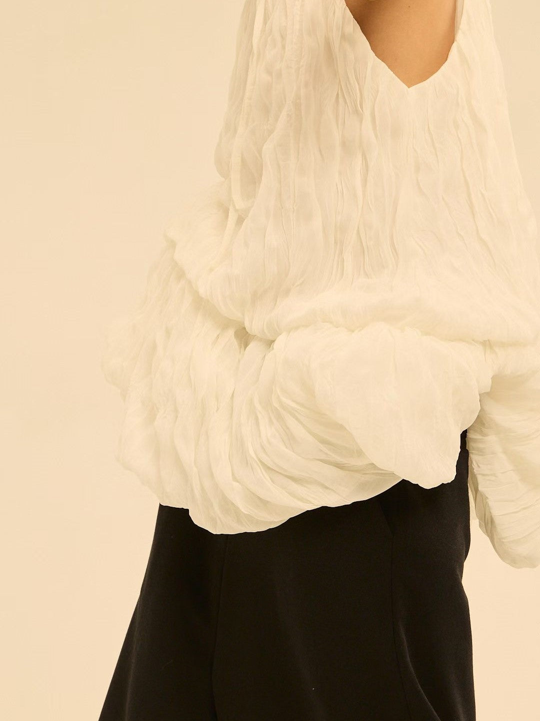 Shirred High-Neck Sleeveless Bubble Hem Top
