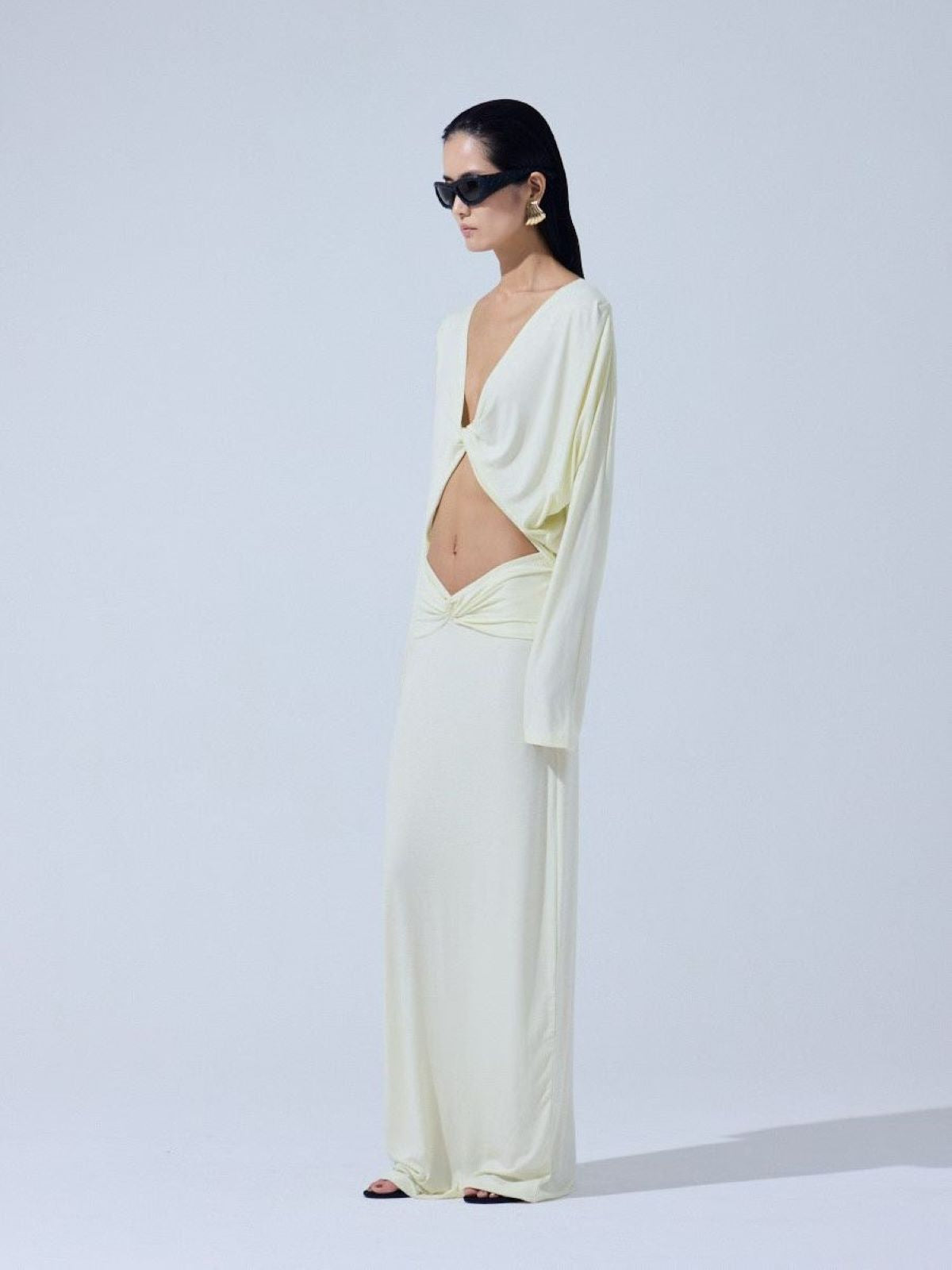 Twist Front Cutout Draped Dress — Butter