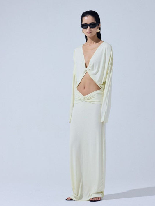 Twist Front Cutout Draped Dress — Butter