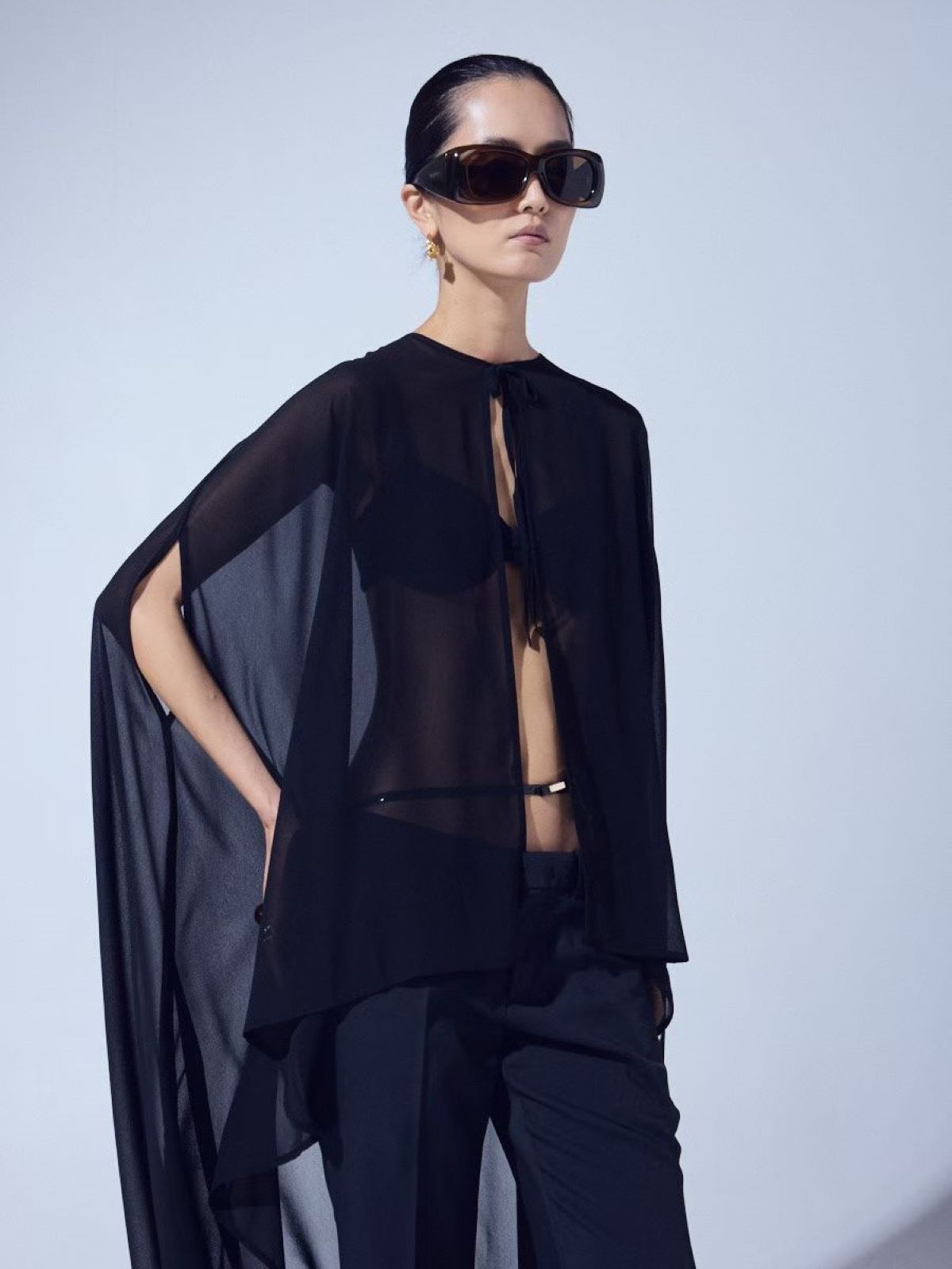 Sheer Cape Chiffon Blouse — Black