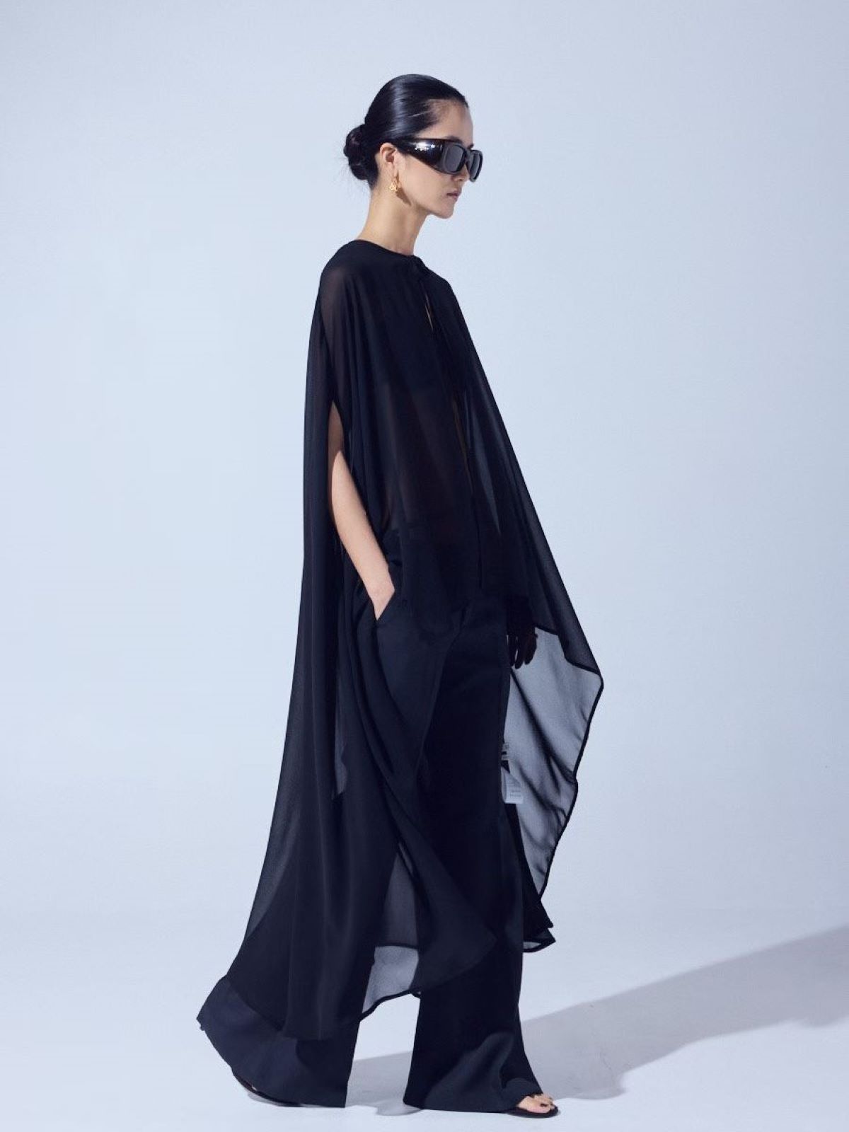 Sheer Cape Chiffon Blouse — Black