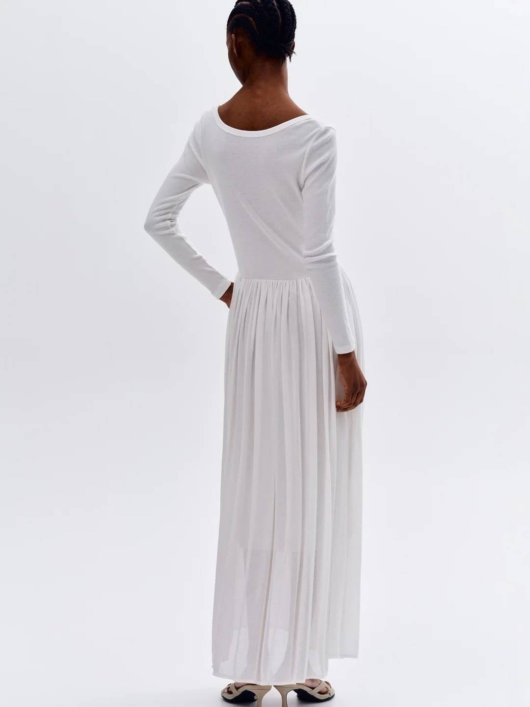 White Long-Sleeve Maxi Dress