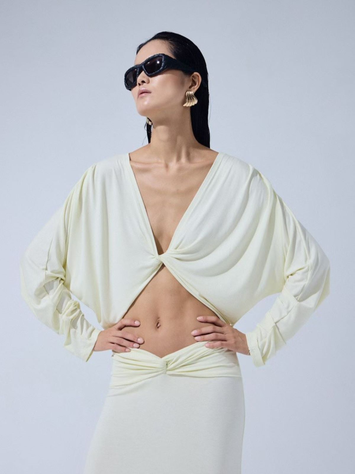 Twist Front Cutout Draped Dress — Butter