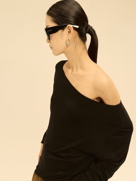 Asymmetric Off-Shoulder Gathered Draped Top