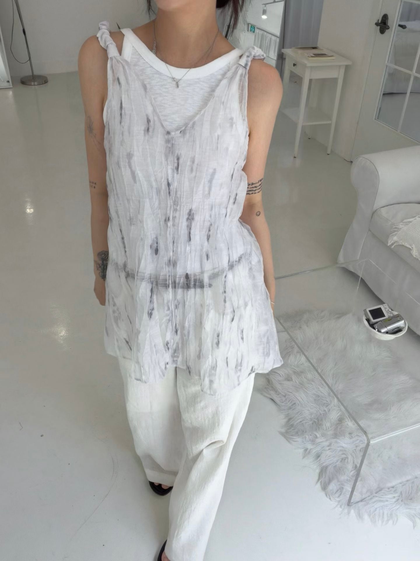 Crinkled Print Tank Top