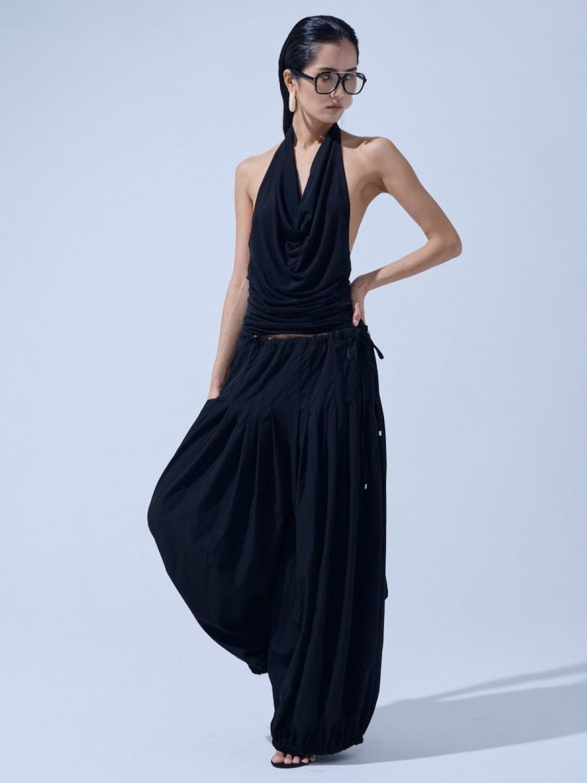 Draped Cowl Neck Halter Top