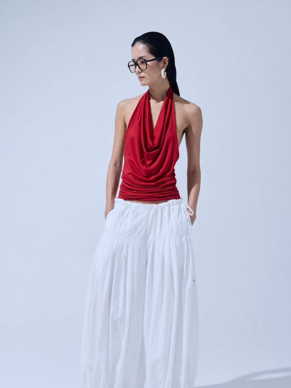 Draped Cowl Neck Halter Top