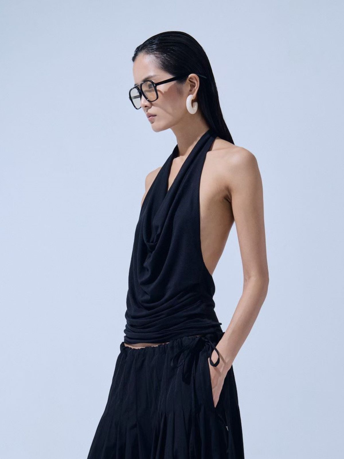 Draped Cowl Neck Halter Top