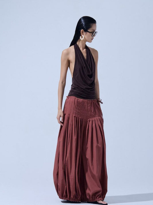 Pleated Balloon Harem Pants — Brick
