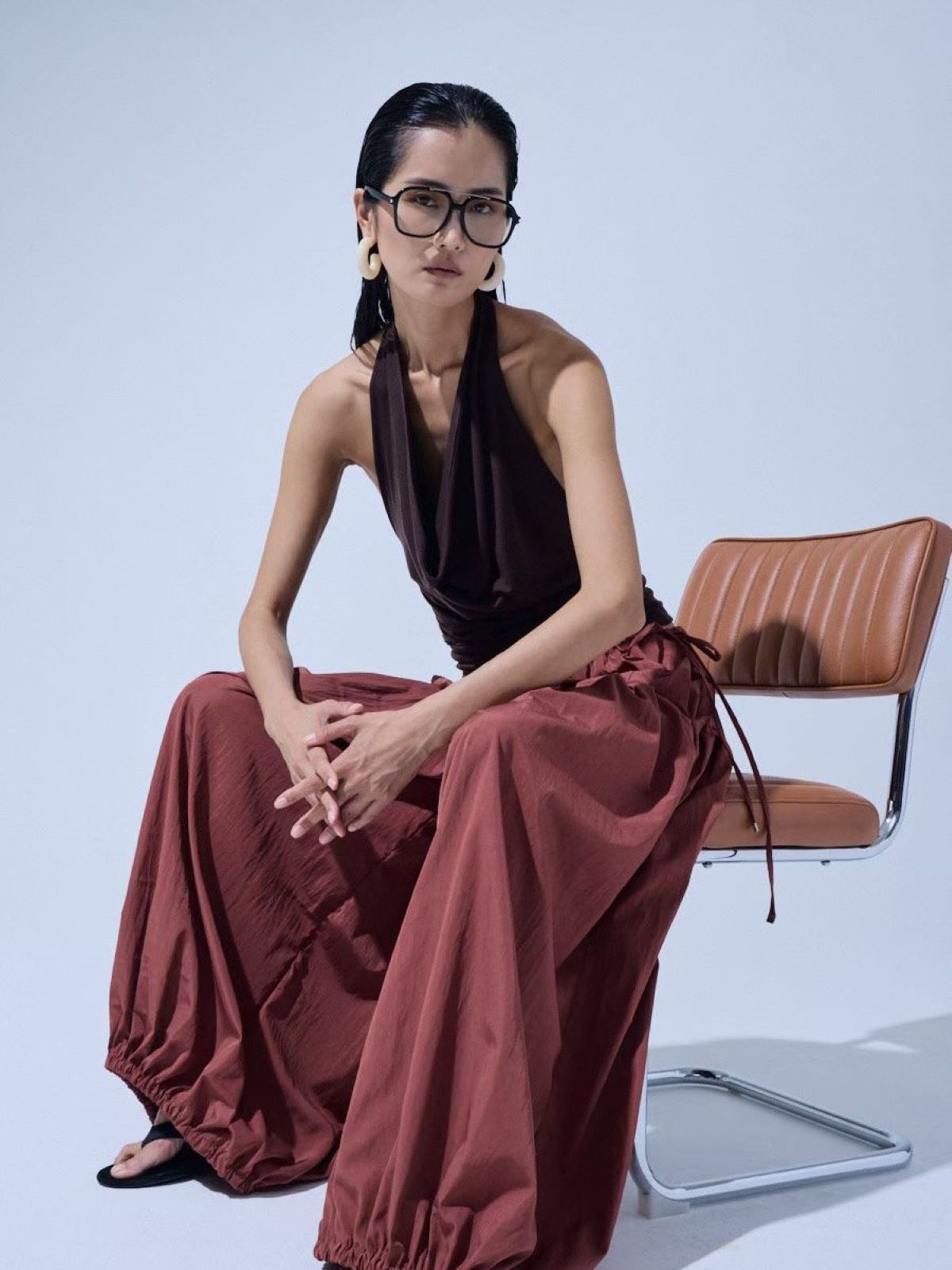 Draped Cowl Neck Halter Top