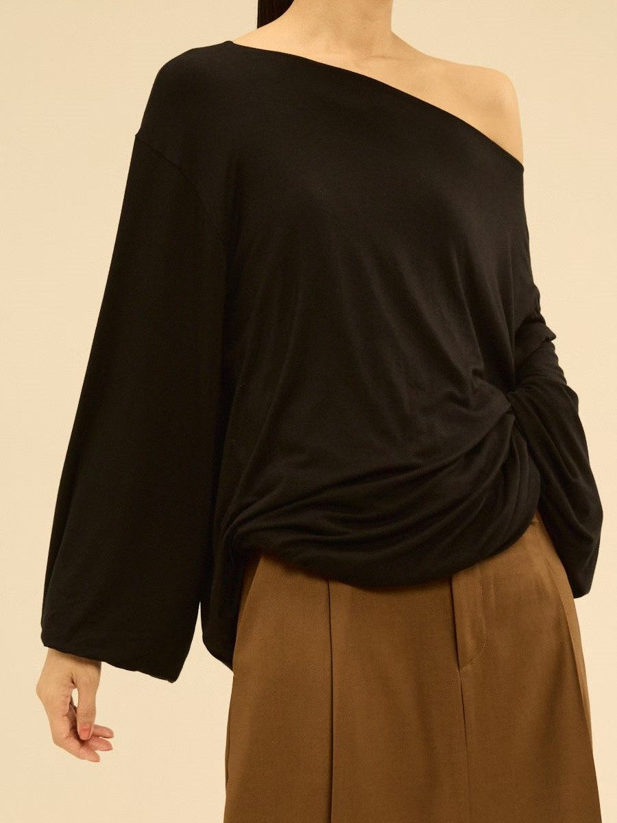 Asymmetric Off-Shoulder Gathered Draped Top