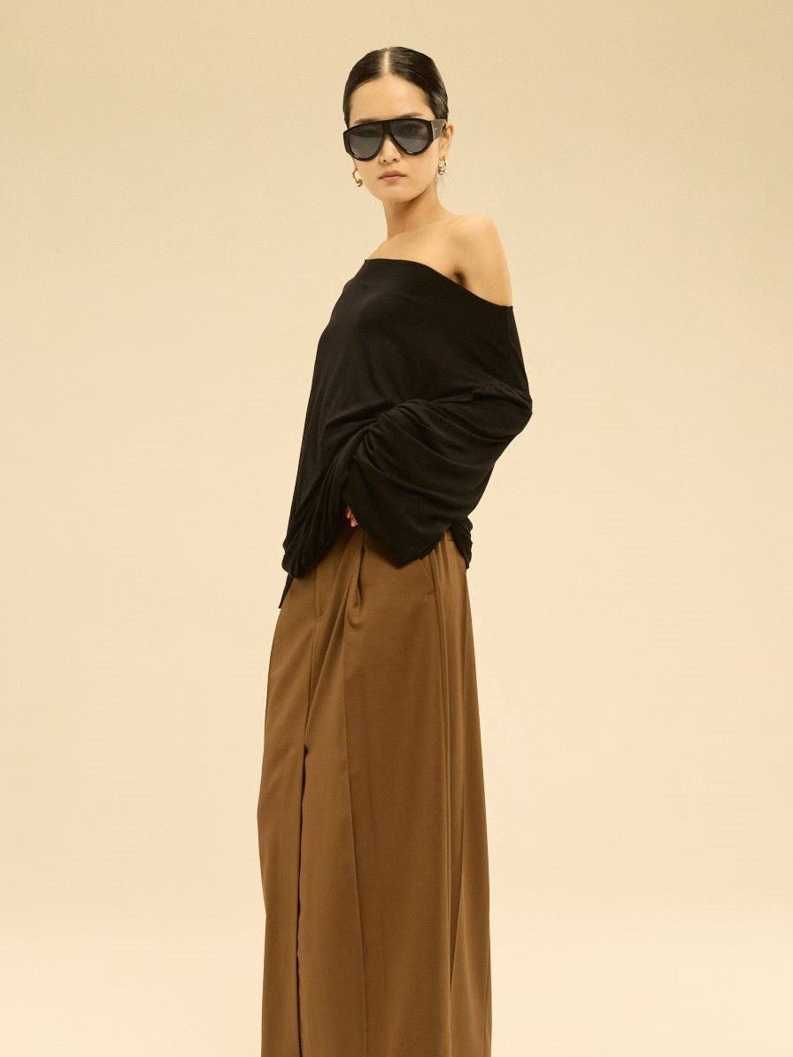 Asymmetric Off-Shoulder Gathered Draped Top