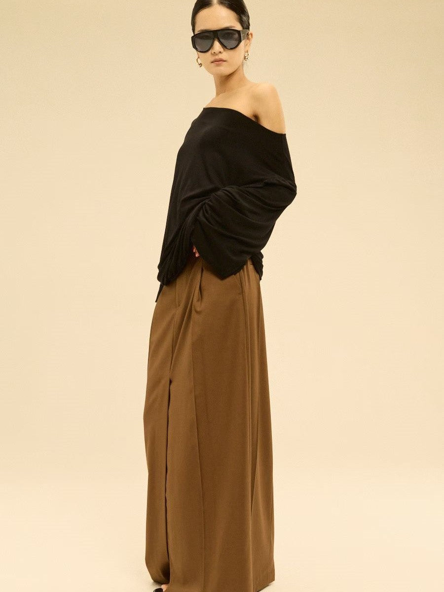 Asymmetric Off-Shoulder Gathered Draped Top