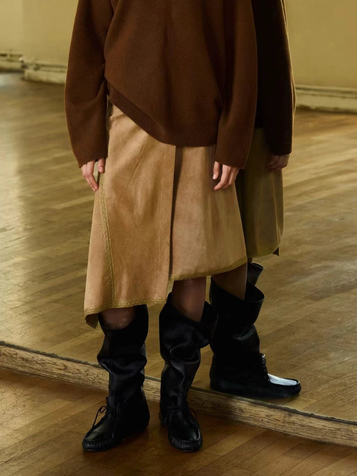 Suede Asymmetric Wrap Skirt