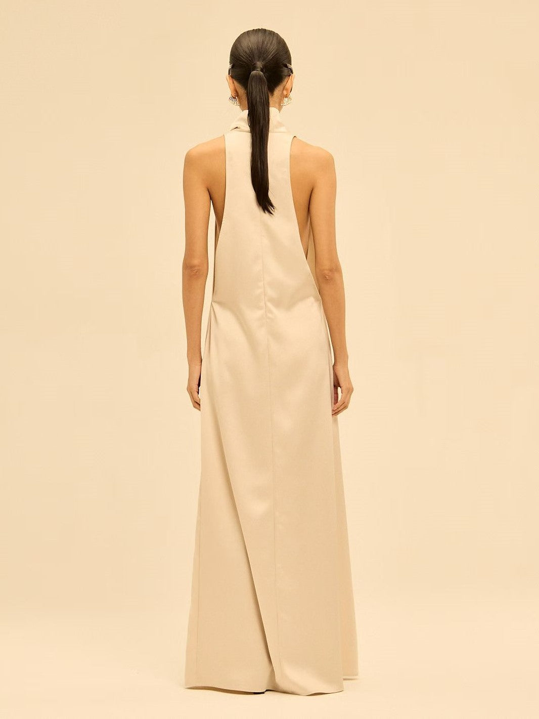 High-Neck Halter Satin Drape Long Dress