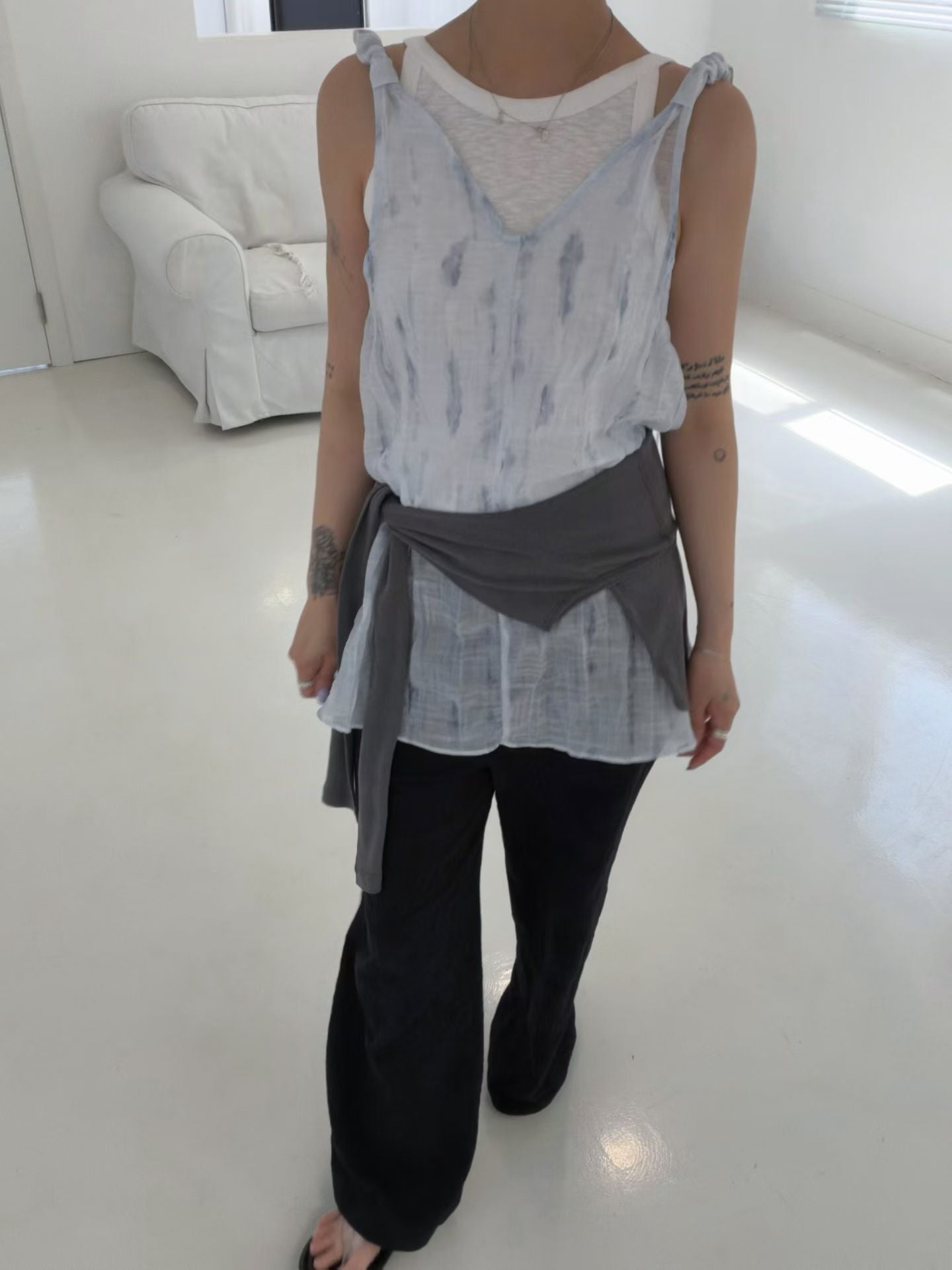 Crinkled Print Tank Top