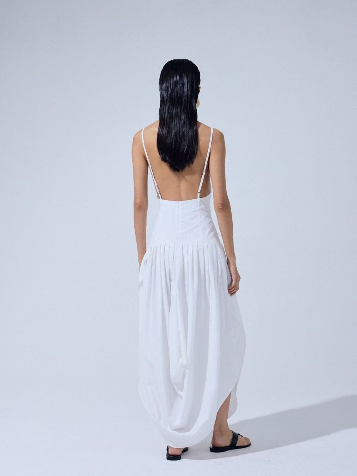 Asymmetrical Draped Maxi Dress — White
