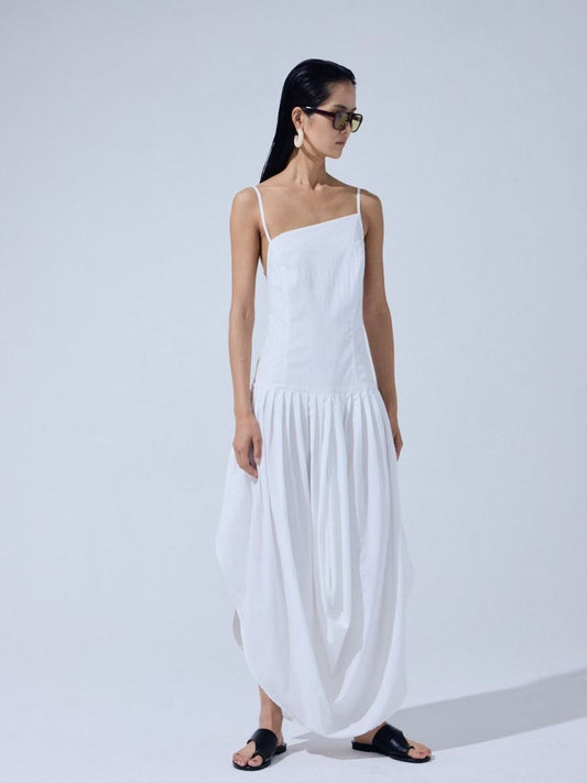 Asymmetrical Draped Maxi Dress — White