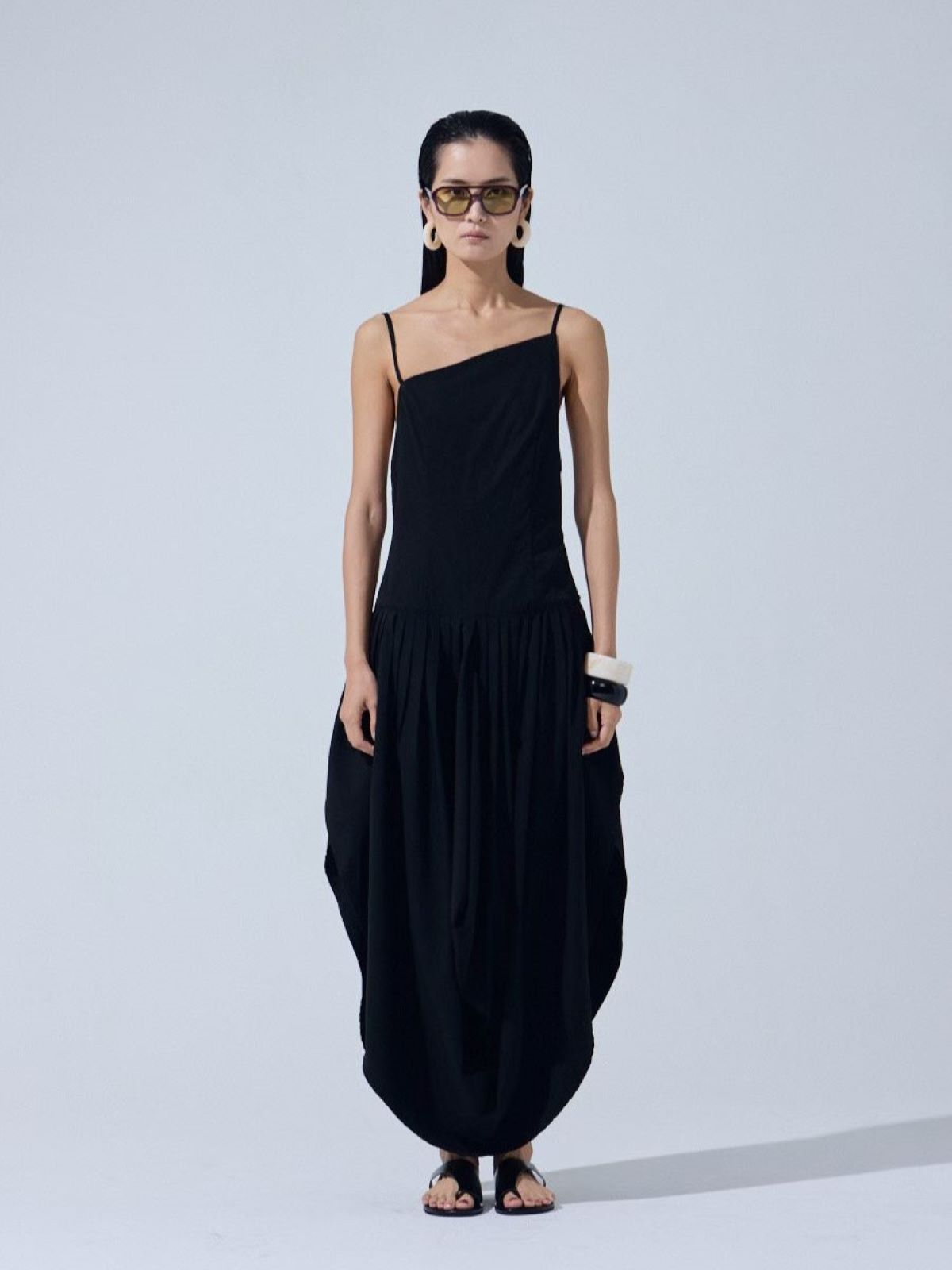 Asymmetrical Draped Maxi Dress — Black