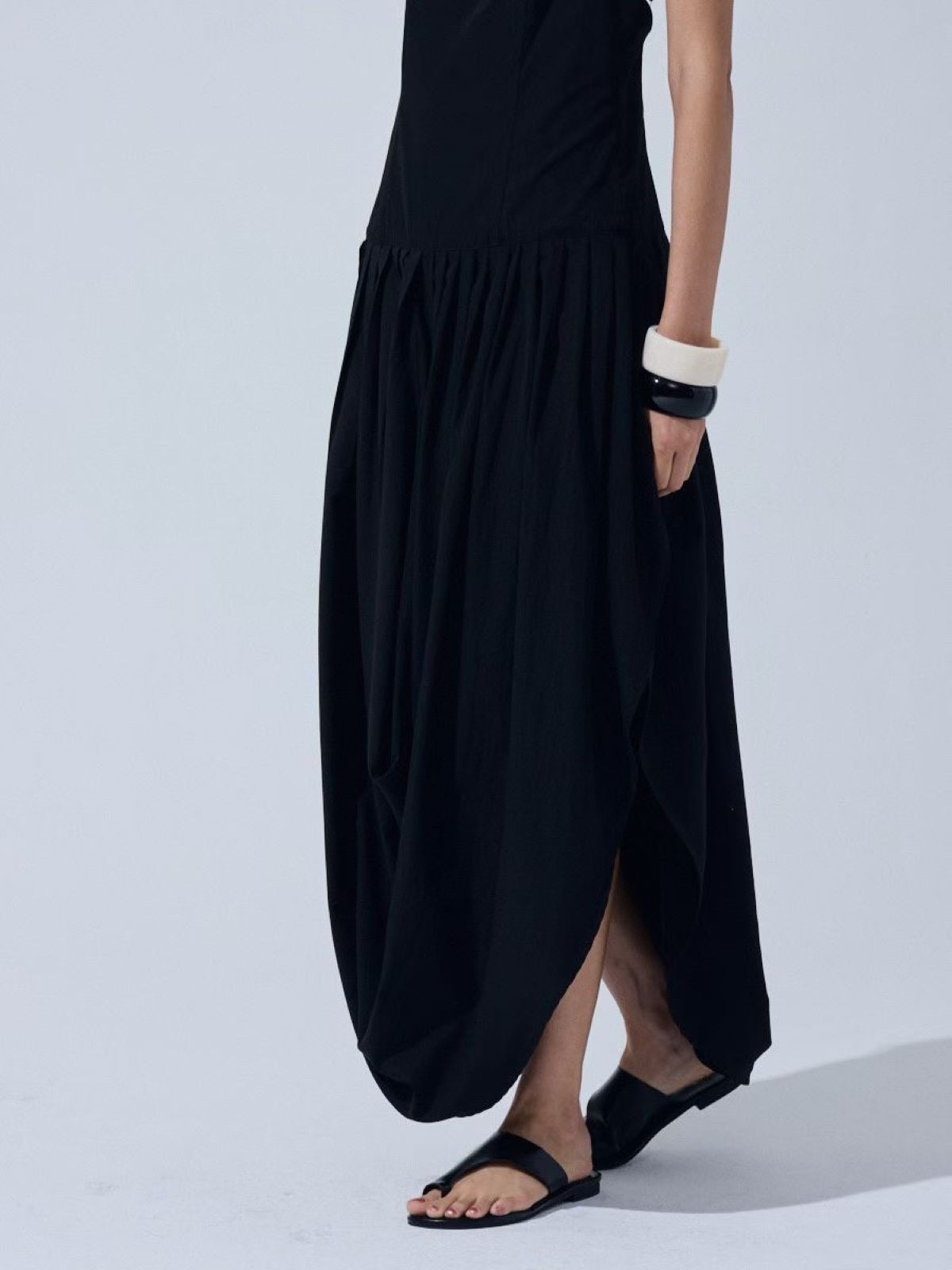 Asymmetrical Draped Maxi Dress — Black
