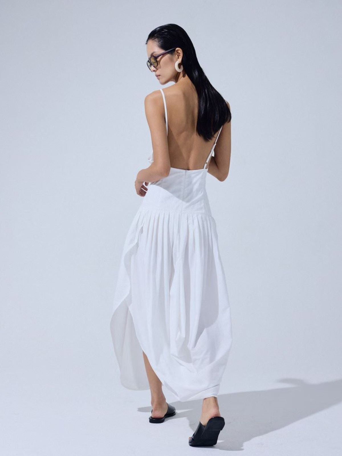 Asymmetrical Draped Maxi Dress — White