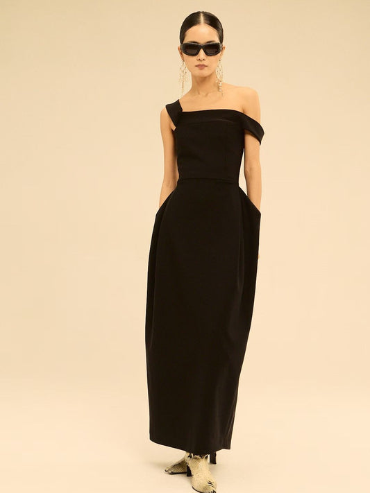 One-Shoulder Strapless Fitted Slit Maxi Dress