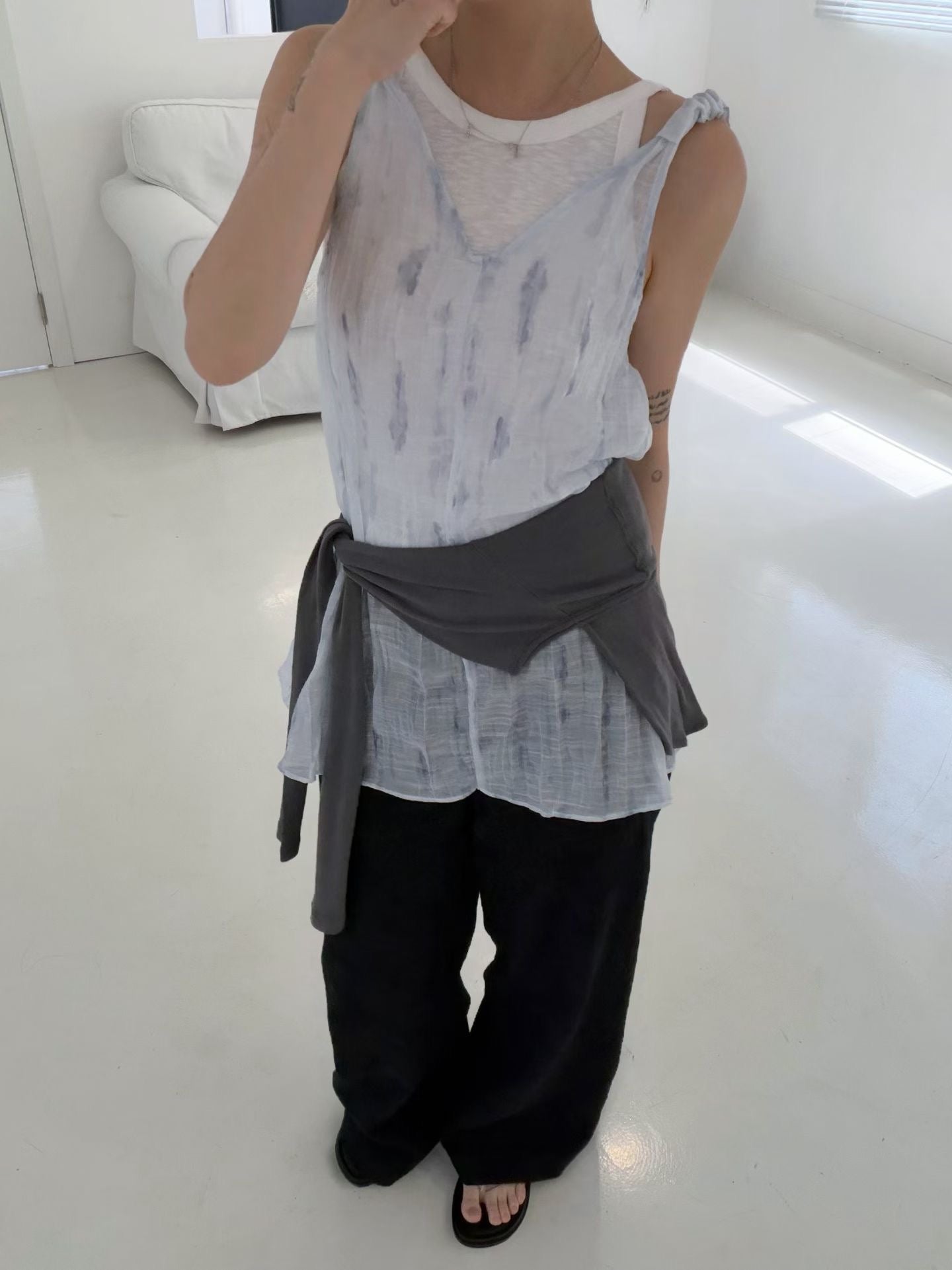Crinkled Print Tank Top