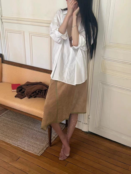 Suede Asymmetric Wrap Skirt