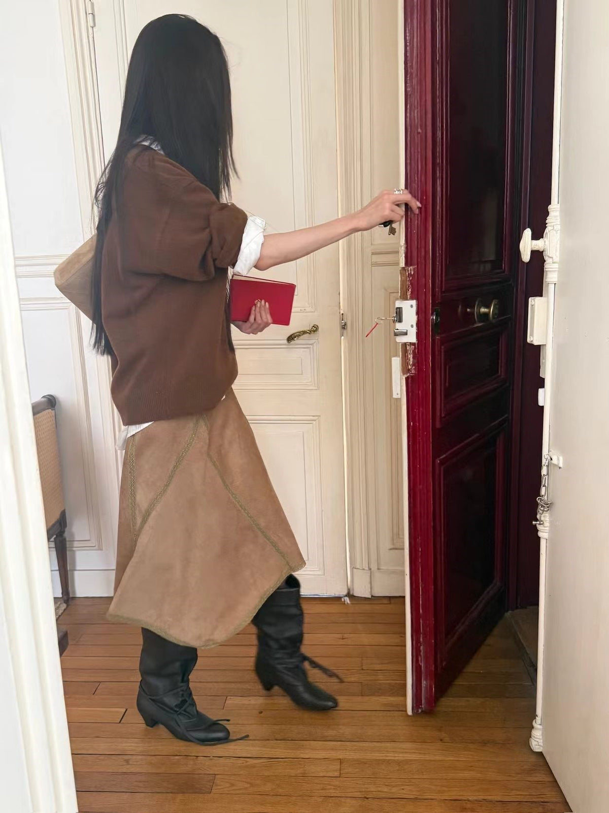 Suede Asymmetric Wrap Skirt