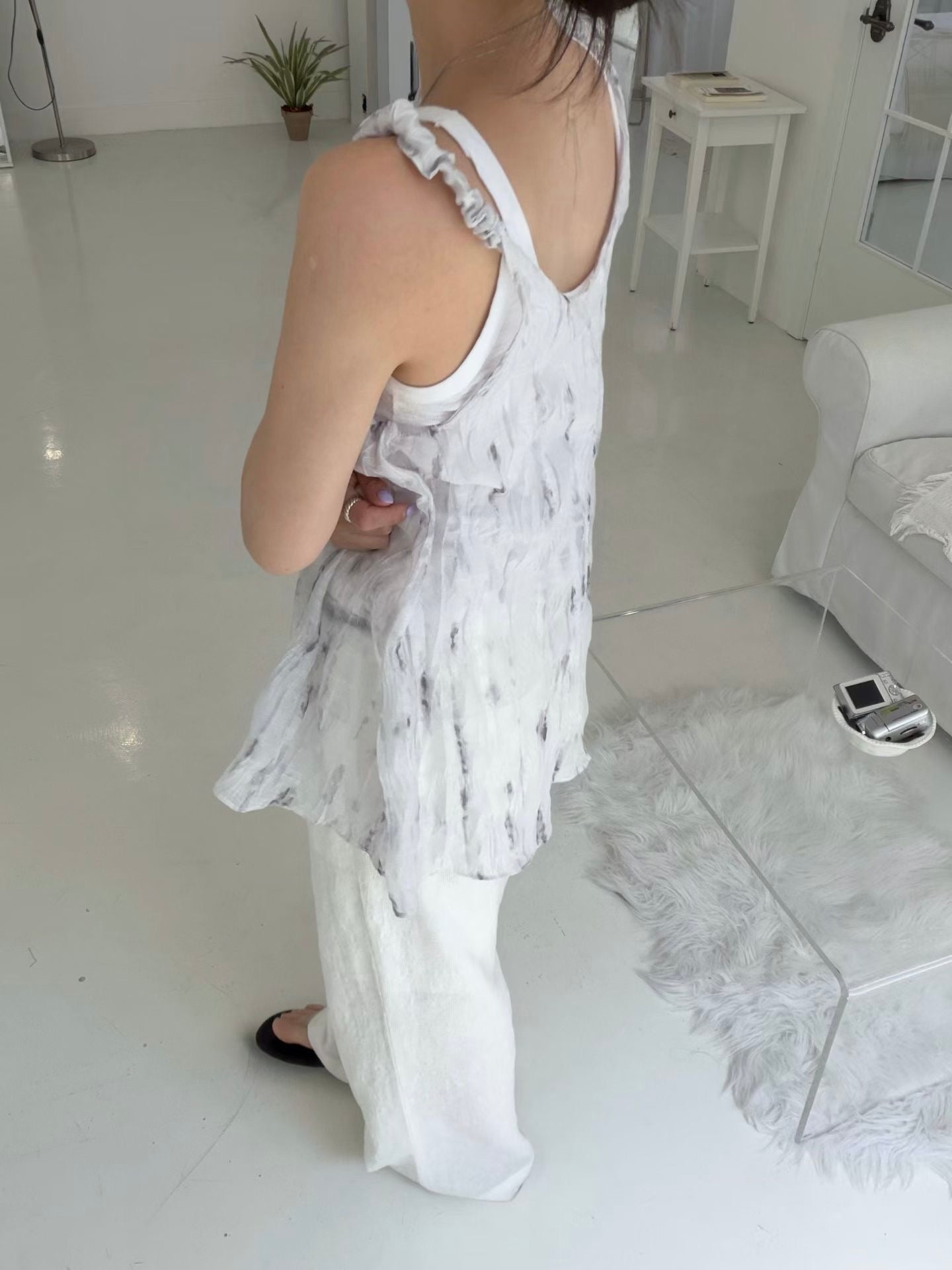 Crinkled Print Tank Top