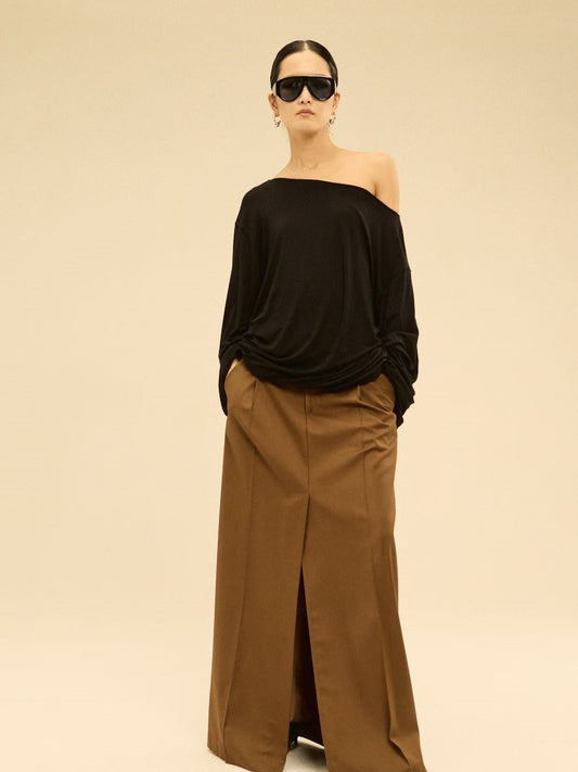 Asymmetric Off-Shoulder Gathered Draped Top