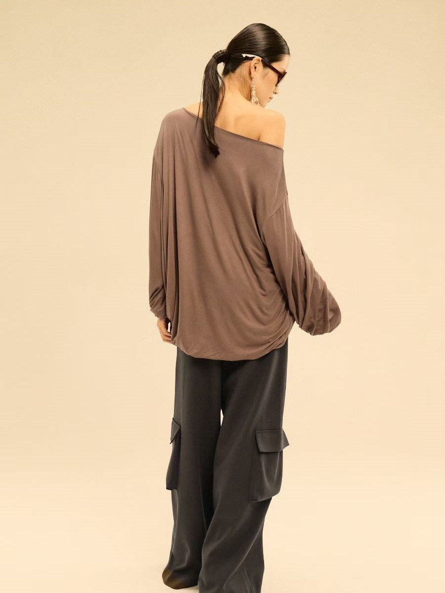Asymmetric Off-Shoulder Gathered Draped Top