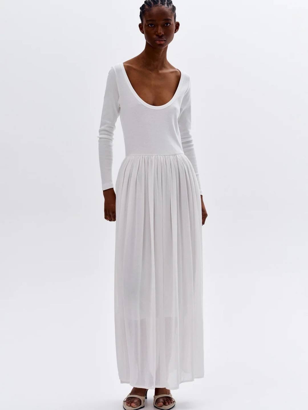 White Long-Sleeve Maxi Dress