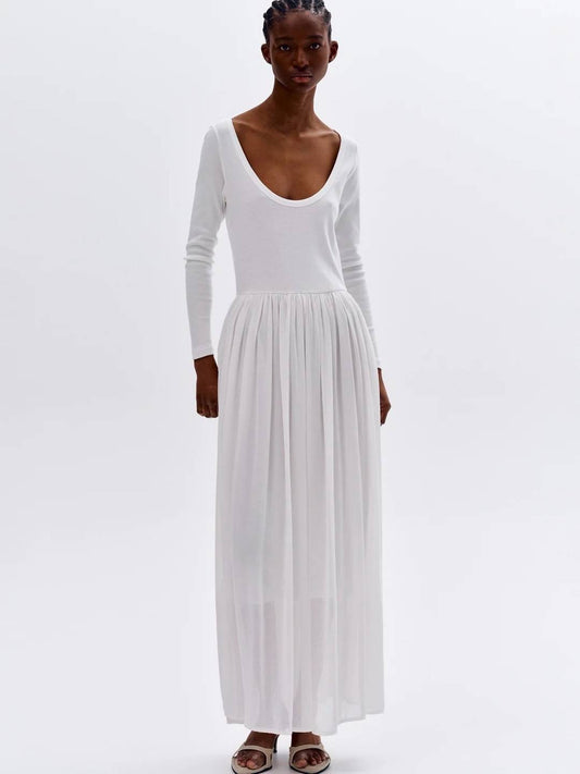 White Long-Sleeve Maxi Dress