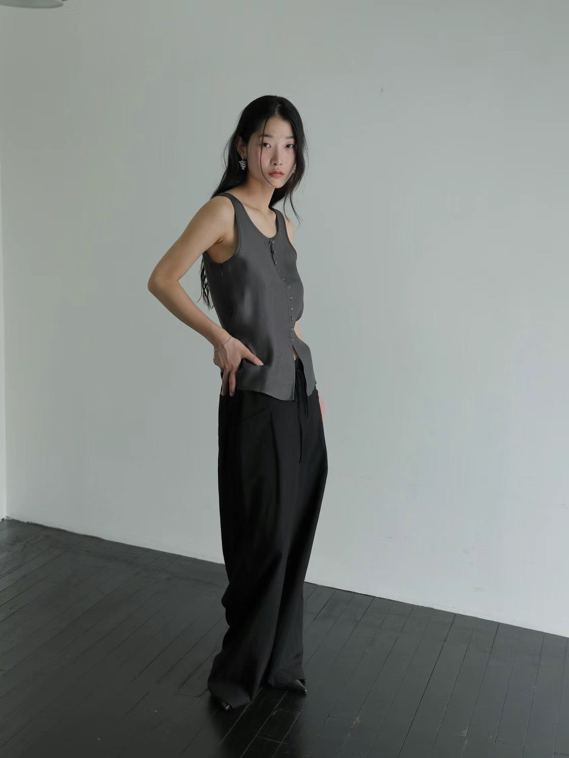Sleeveless Button-Up Top