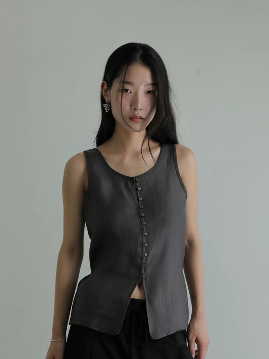 Sleeveless Button-Up Top
