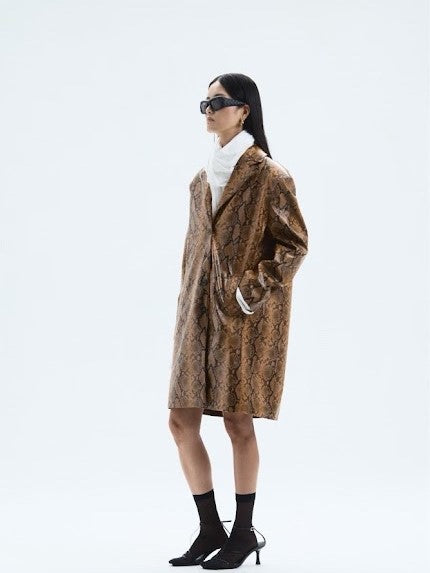 Snake Print Glossy Trench Coat
