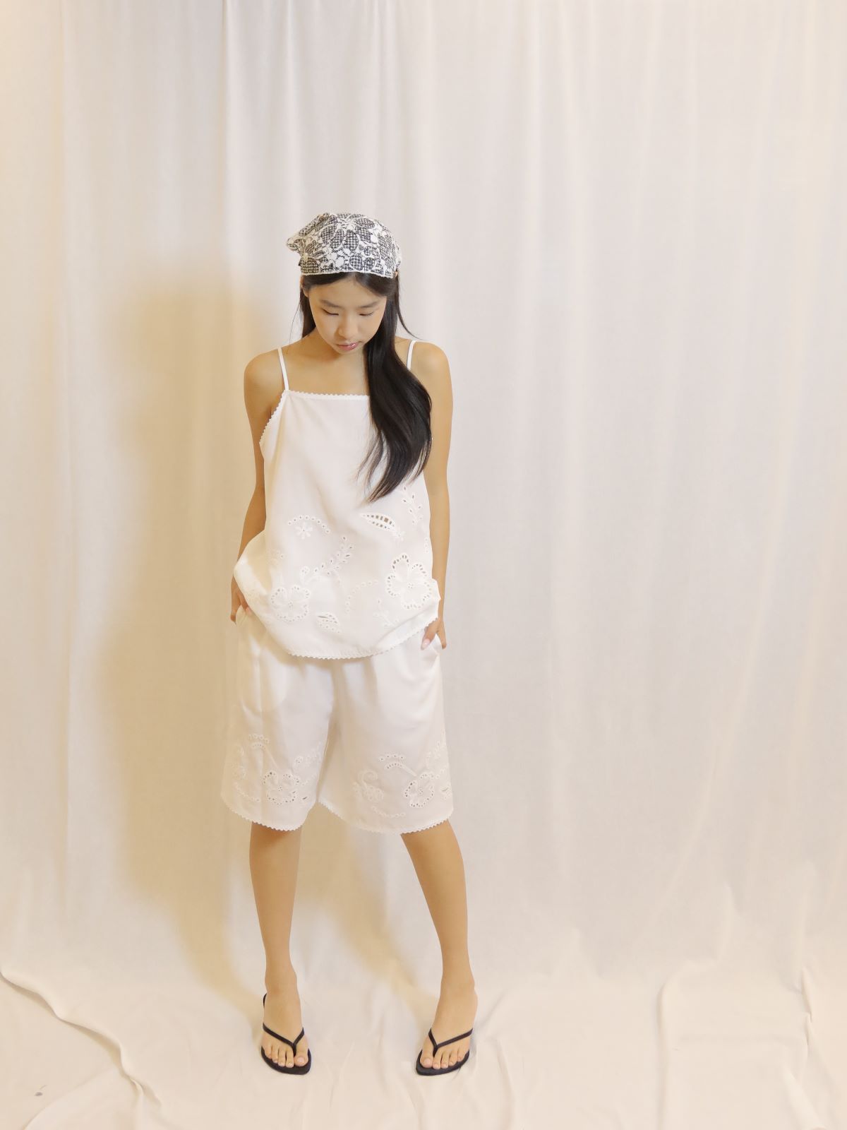 White Embroidered Cotton Shorts