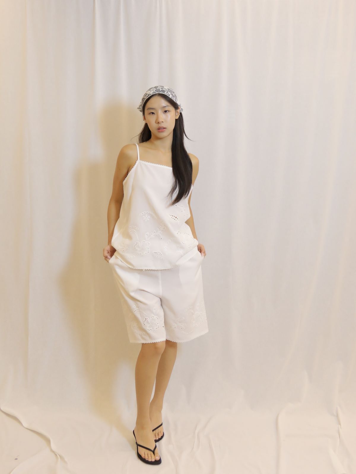 White Embroidered Cotton Shorts