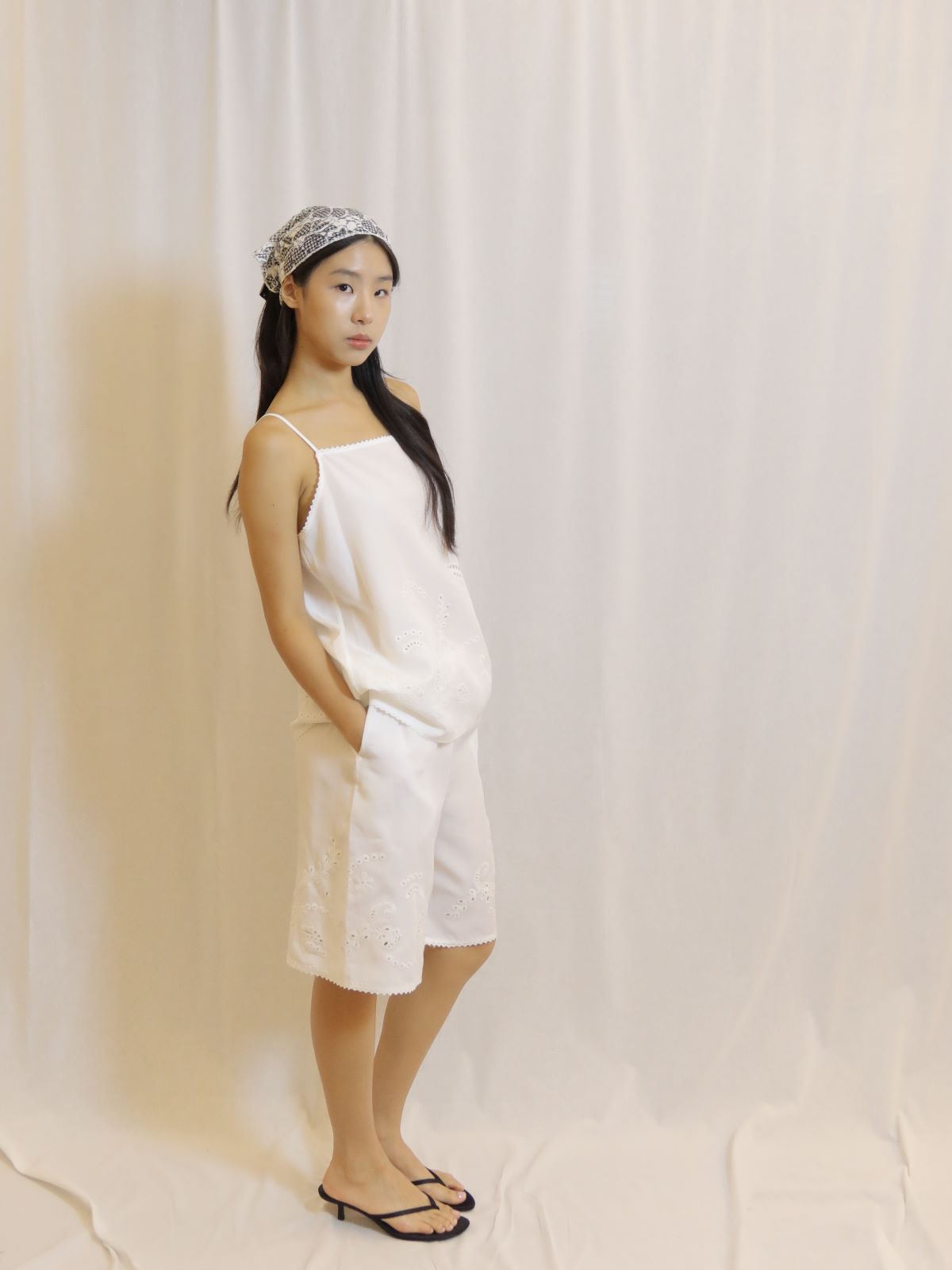 White Embroidered Cotton Shorts